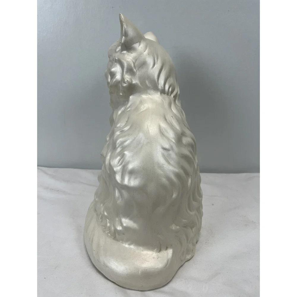 Vintage MCM Persian White Cat Statue with Green Eyes 12